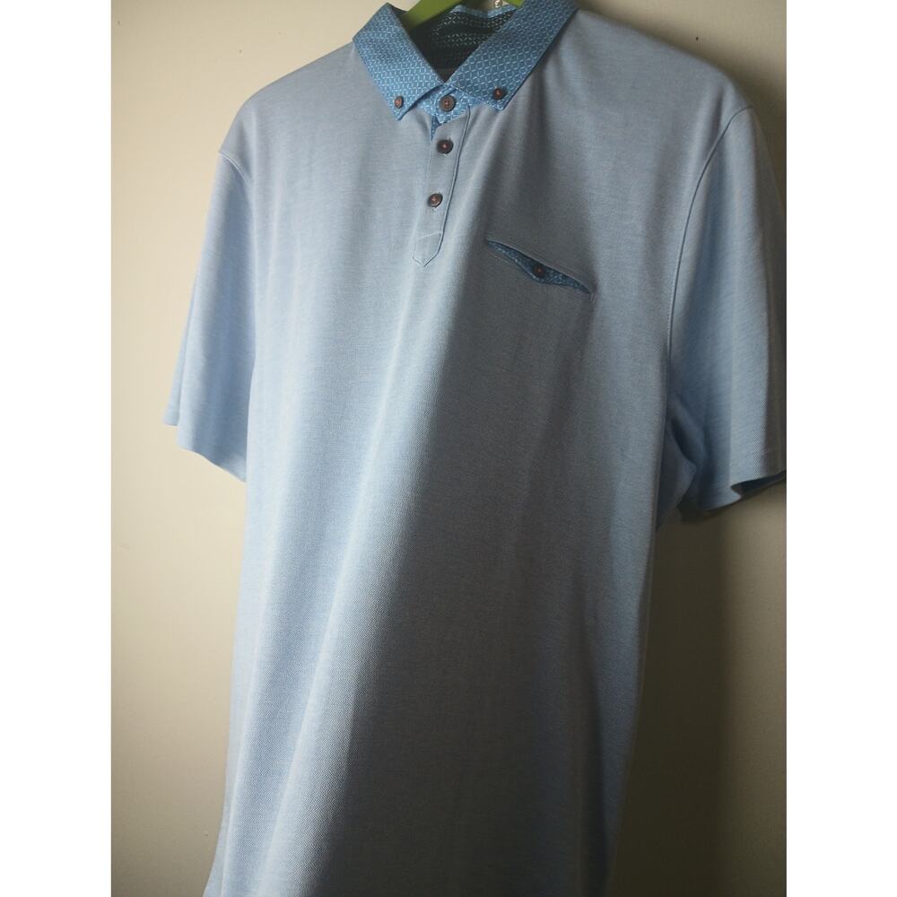 Ted Baker London Blue Polo Shirt Collar Preppy Career Short Sleeve Men's Size 7 - Picture 2 of 6